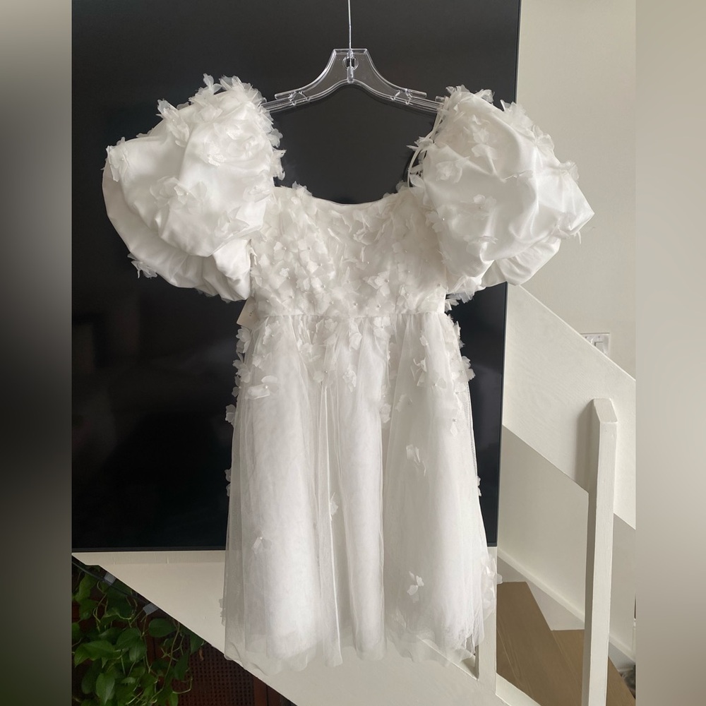 NWT BHLDN Cleo Square-neck (Removable) Puff Sleeve Mini Dress Size 0 in Ivory